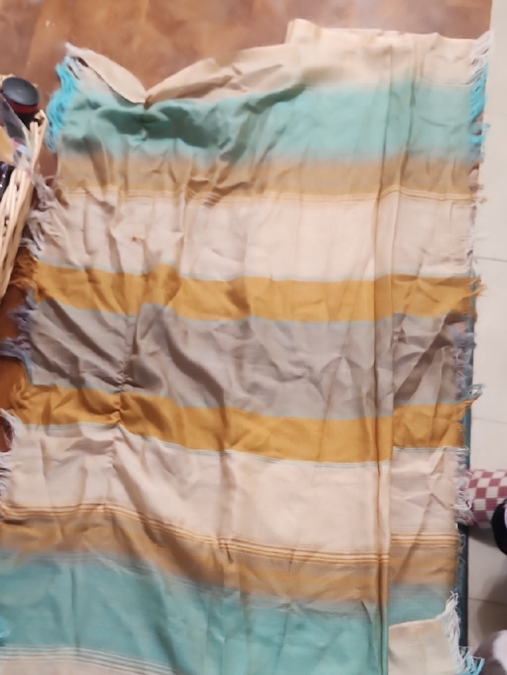 Soft Striped Wrap Scarf, Teal‎ and Mustard, lightweight boho style